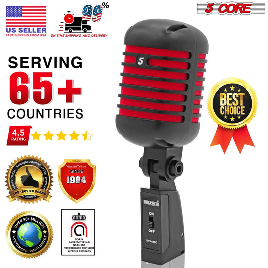 5Core Vintage Microphone Classic Dynamic Professional XLR Studio Retro Style Mic BLACK RED