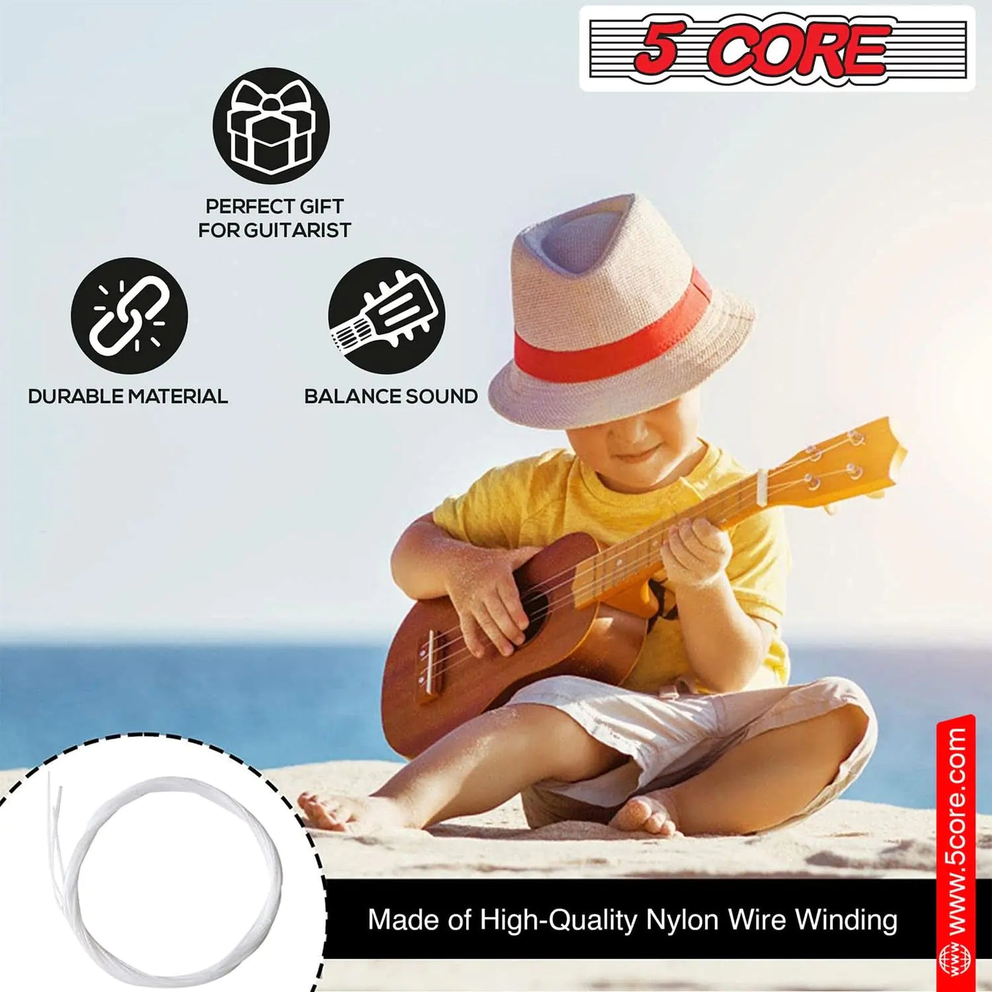 5Core Ukulele Strings Nylon w Deep Bright Tone Consistent Reliable Durability Uku String