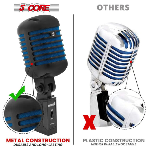 5Core Vintage Microphone Classic Dynamic Professional XLR Studio Retro Style Mic BLACK BLUE