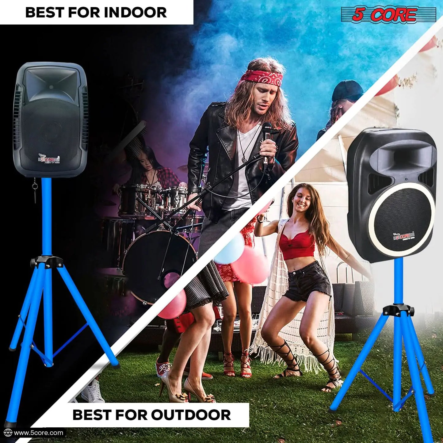 5Core Speaker Stand Tripod Tall Adjustable 72 Inch DJ Pole Mount Studio Monitor Stands SKY BLUE