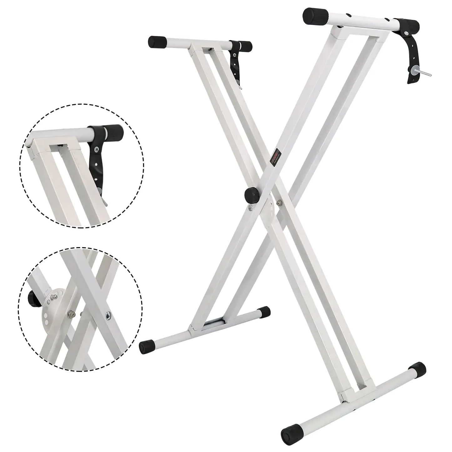 5Core Keyboard Stand Double X Style Adjustable Lift Piano Riser For 49 To 88 Keys WHITE