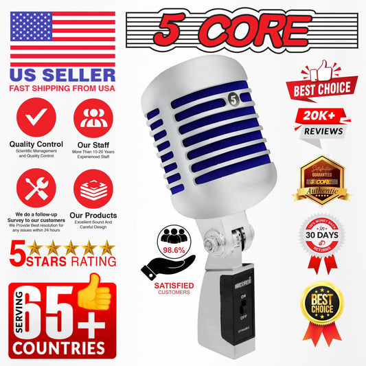 5Core Vintage Microphone Classic Dynamic Professional XLR Studio Retro Style Mic BLUE